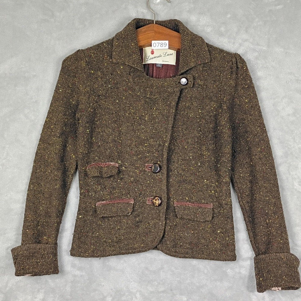 anthropologie Laureate Lane Wool Blend Blazer Womens M Brown Tweed Cottage Core